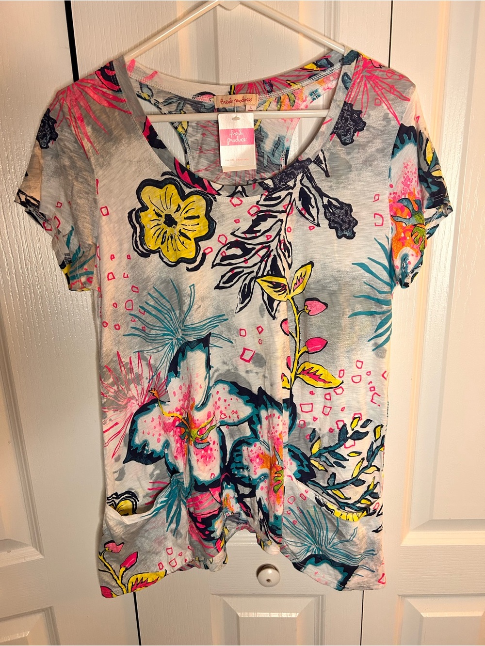 Fresh Produce Cabana Bright Twin Peaks 100% Cotton Tunic Top Sz Large Summer NWT